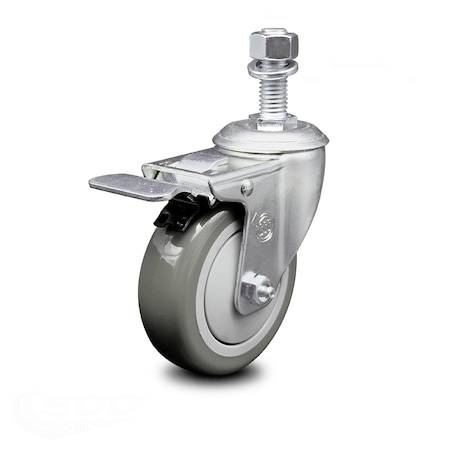 Service Caster 4 Inch Gray Polyurethane Wheel Swivel 12mm Stem Caster with Total Lock Brake SCC-TSTTL20S414-PPUB-M1215